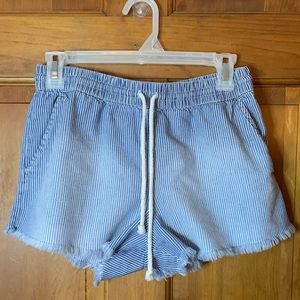 Aerie Blue Striped Chambray Frayed Hem Shorts